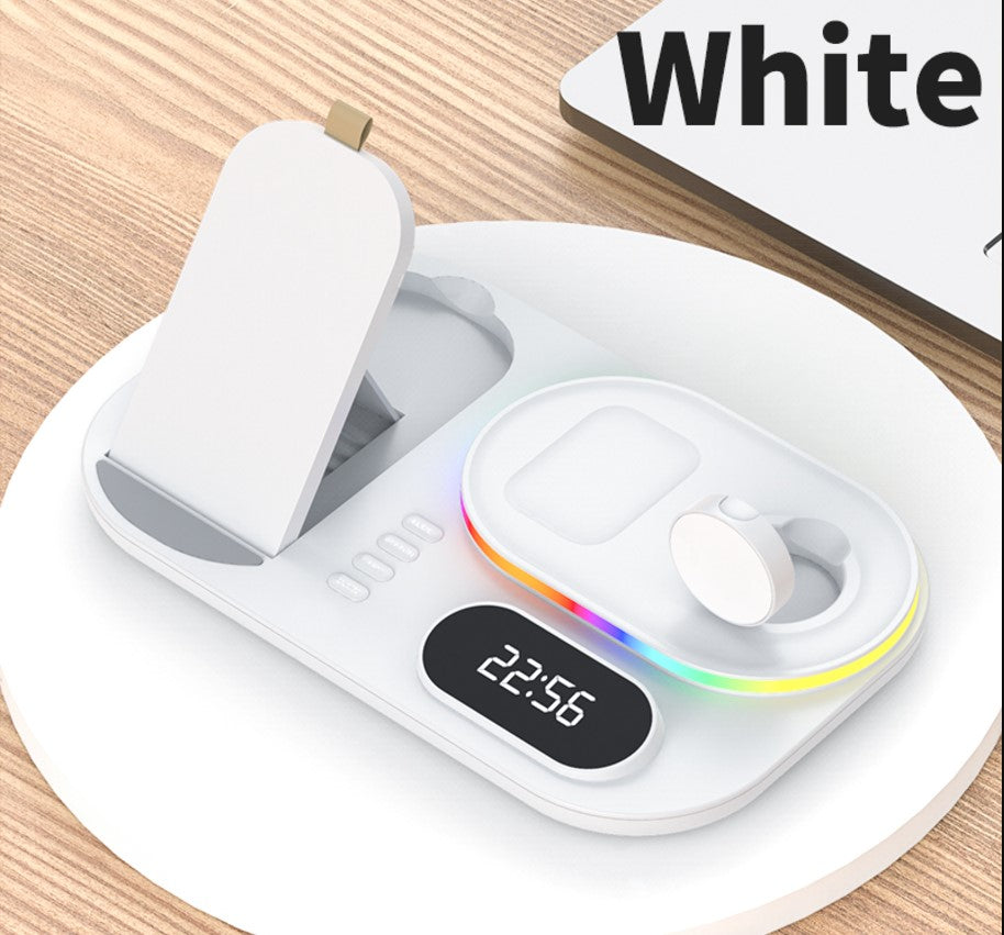 3in1 30W Wireless Charger with Clock, Fast Charging RGB Atmosphere Light - Black