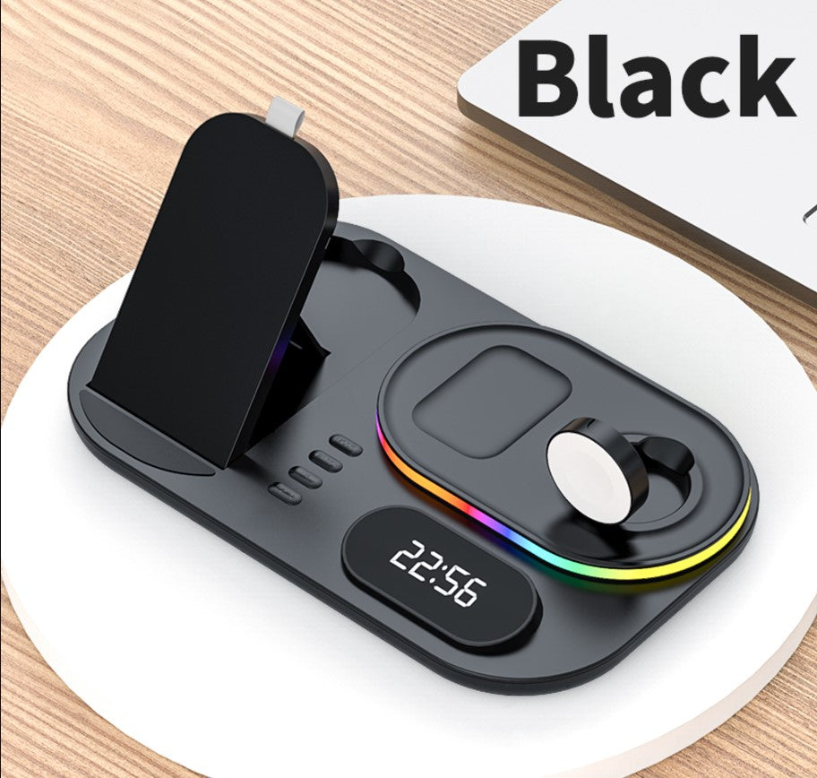 3in1 30W Wireless Charger with Clock, Fast Charging RGB Atmosphere Light - Black_0