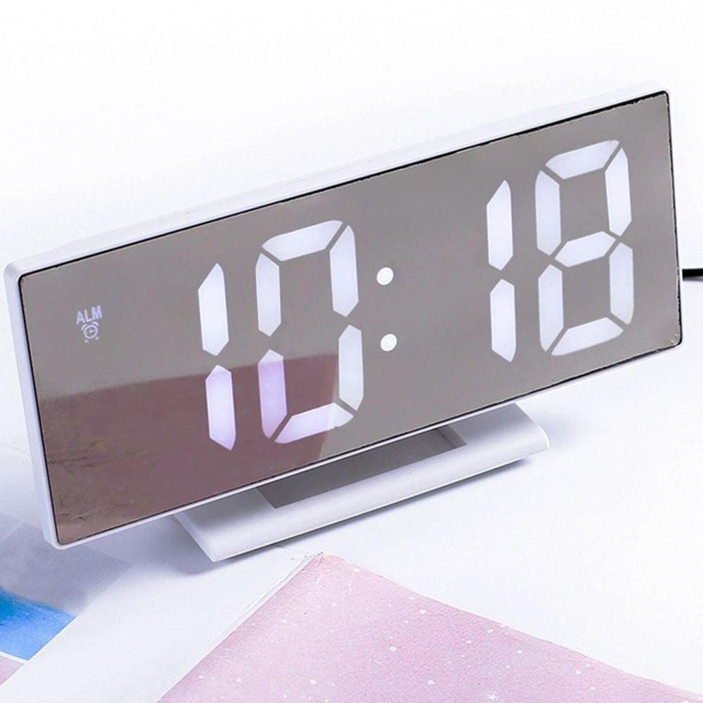 Large Digital LED Mirror  Alarm Clock with USB point and Temperature Display