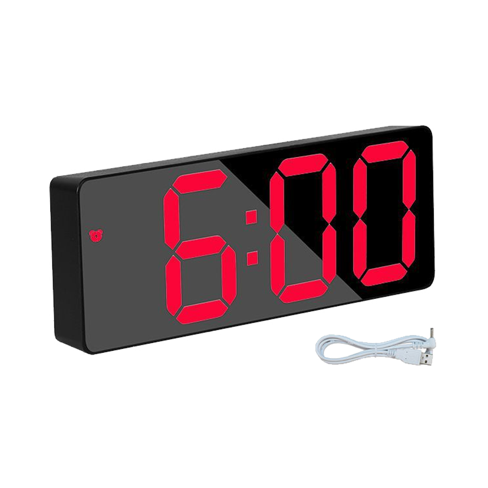 Large Digital LED Mirror  Alarm Clock with USB point and Temperature Display