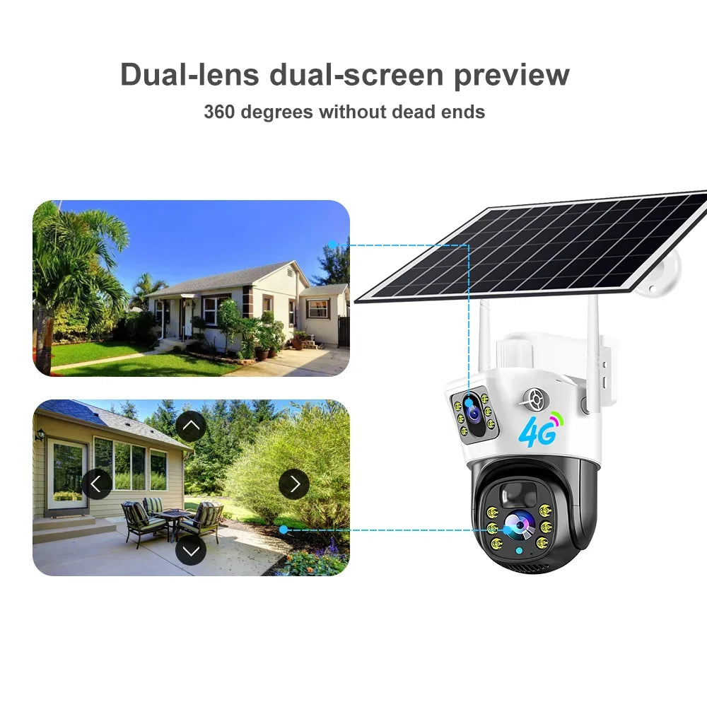 V380PRO Solar Camera 4MP Dual Lens Home Security Camera With Solar Panel - 4G CAMERA + 128GB CARD