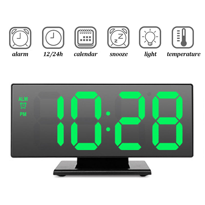 Large Digital LED Mirror  Alarm Clock with USB point and Temperature Display