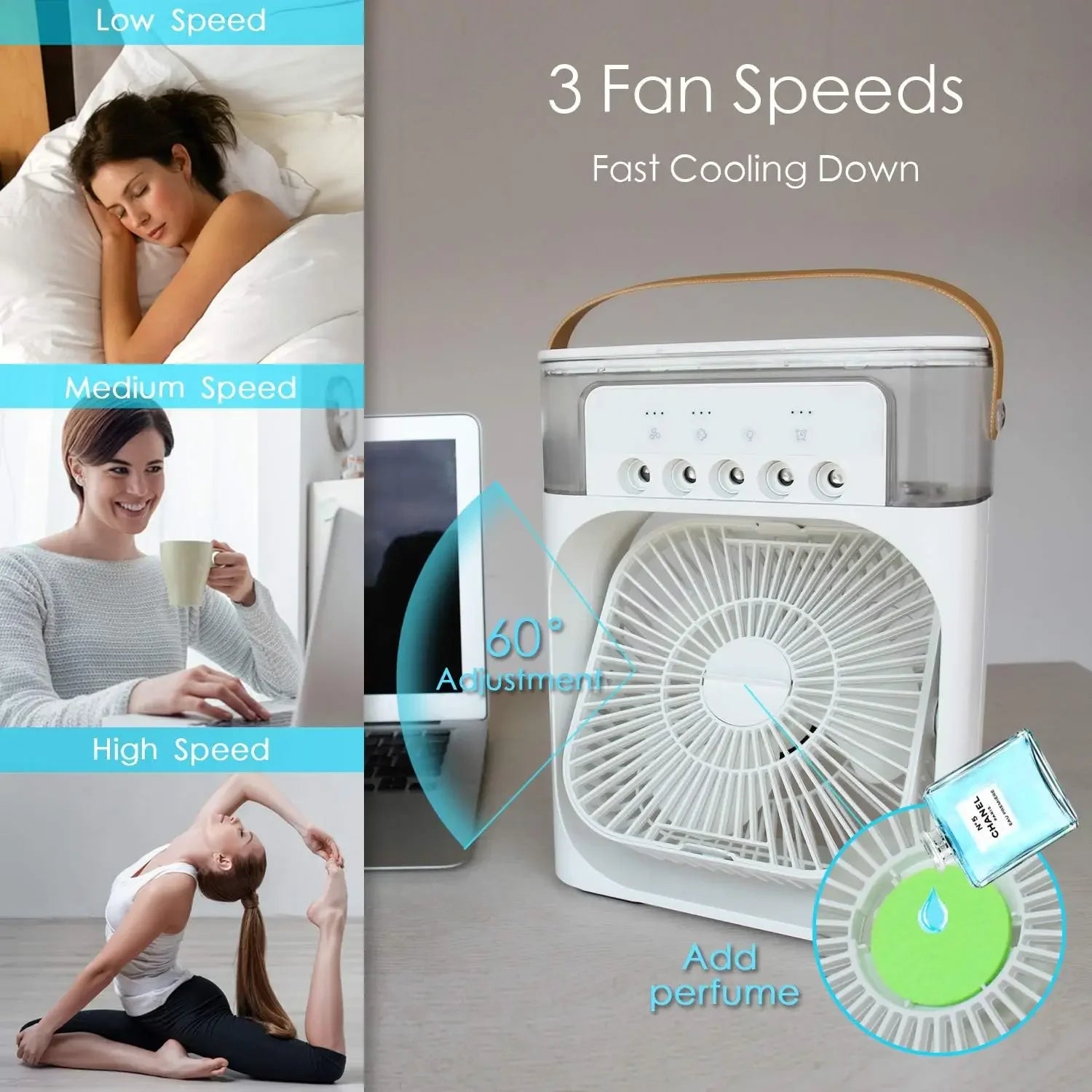 Mini air conditioning fan humidifier