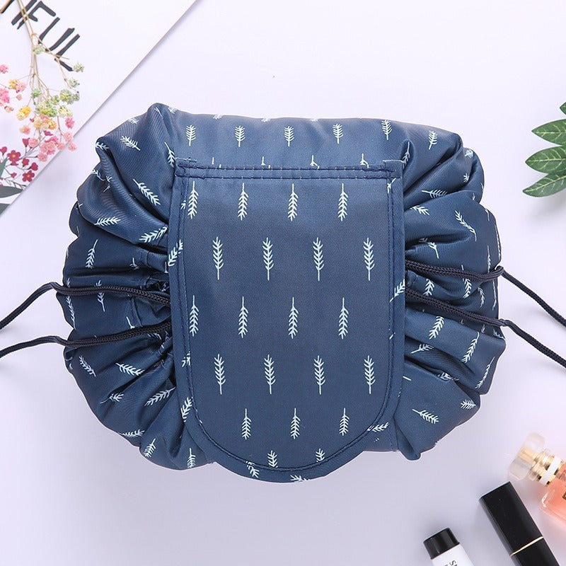 Drawstring Cosmetic Bag Travel Organizer - Navy Feather