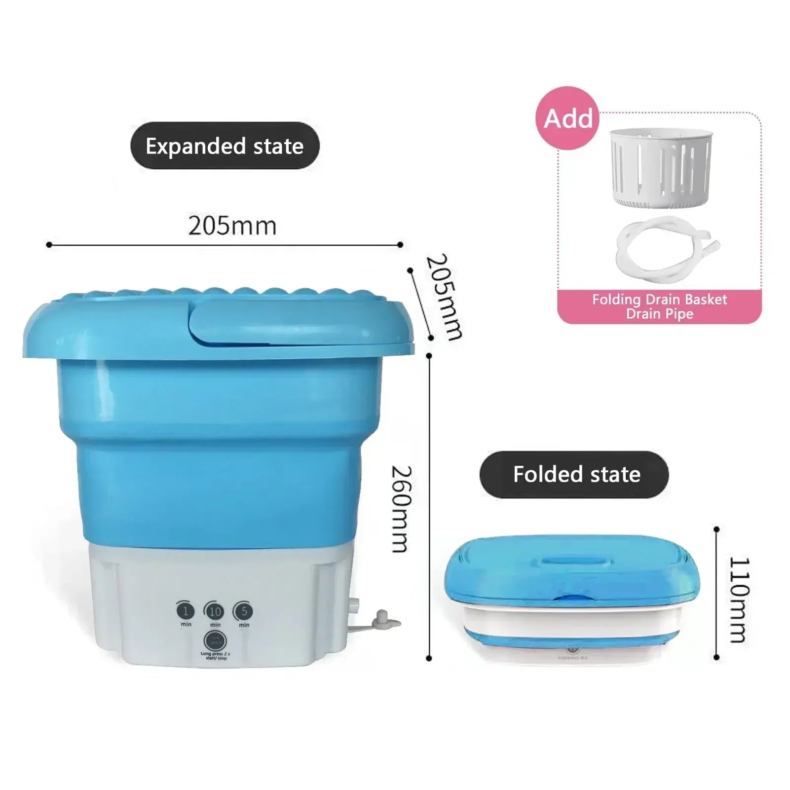 8L Mini Foldable Sterilizing Washing Machine - Blue