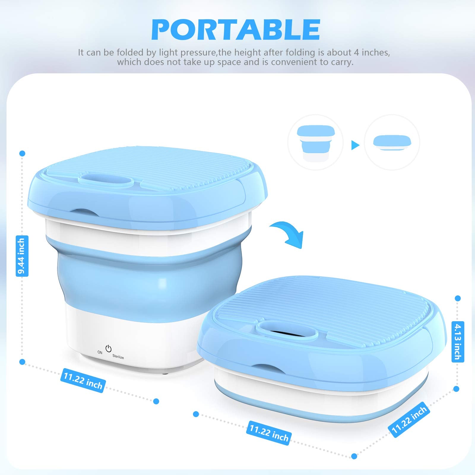 8L Mini Foldable Sterilizing Washing Machine - Blue