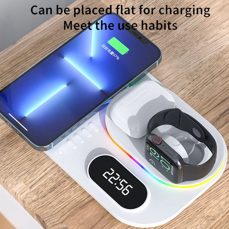 3in1 30W Wireless Charger with Clock, Fast Charging RGB Atmosphere Light - Black