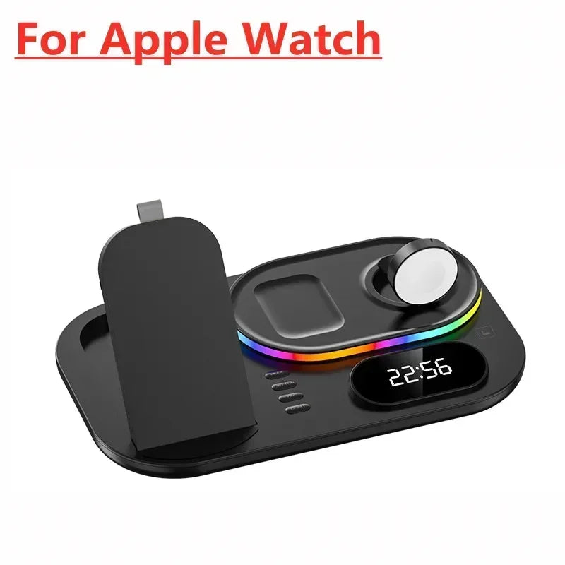 3in1 30W Wireless Charger with Clock, Fast Charging RGB Atmosphere Light - Black