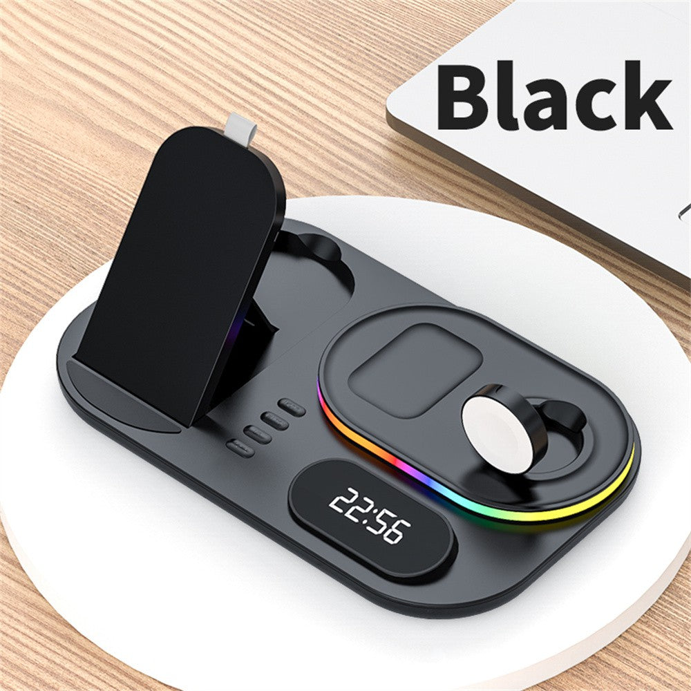 3in1 30W Wireless Charger with Clock, Fast Charging RGB Atmosphere Light - Black