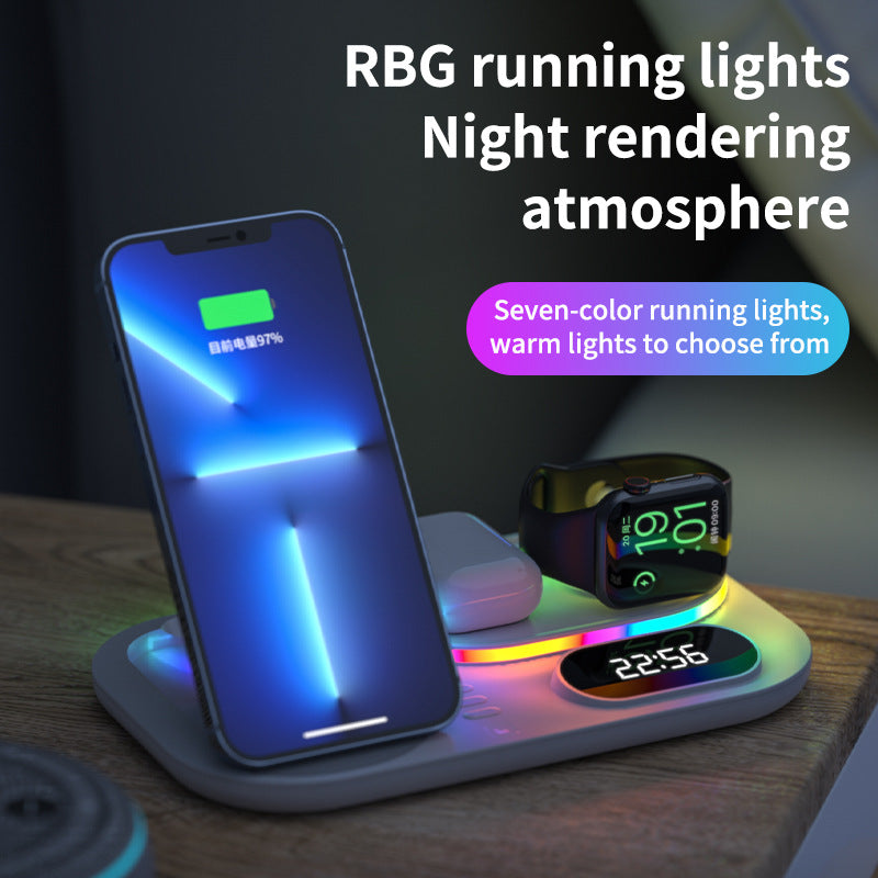 3in1 30W Wireless Charger with Clock, Fast Charging RGB Atmosphere Light - White