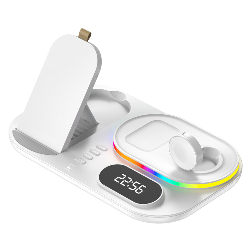 3in1 30W Wireless Charger with Clock, Fast Charging RGB Atmosphere Light - White