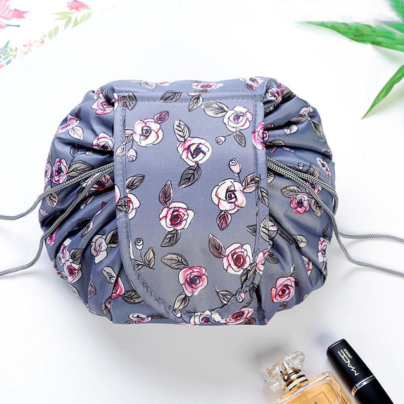 Drawstring Cosmetic Bag Travel Organizer - Navy Feather