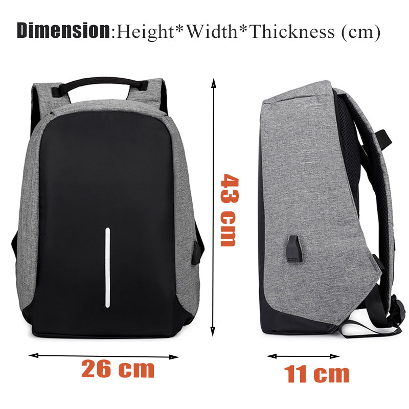 Anti-theft Travel Backpack Laptop School Bag with USB Charging Port - Grey