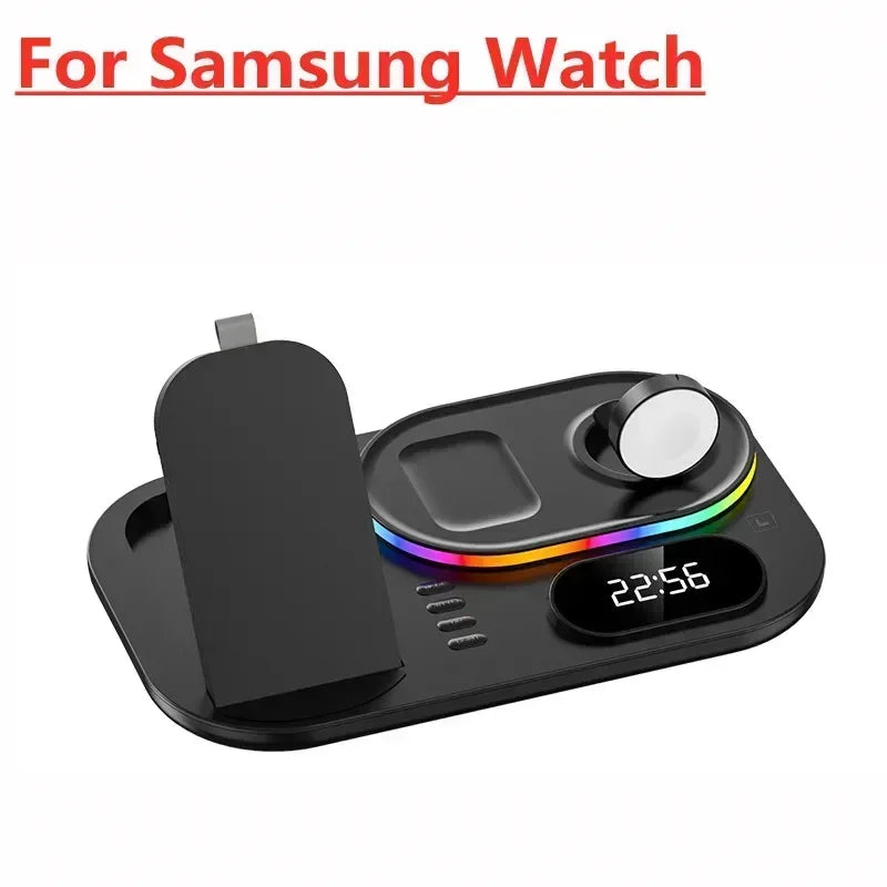 3in1 30W Wireless Charger with Clock, Fast Charging RGB Atmosphere Light - Black