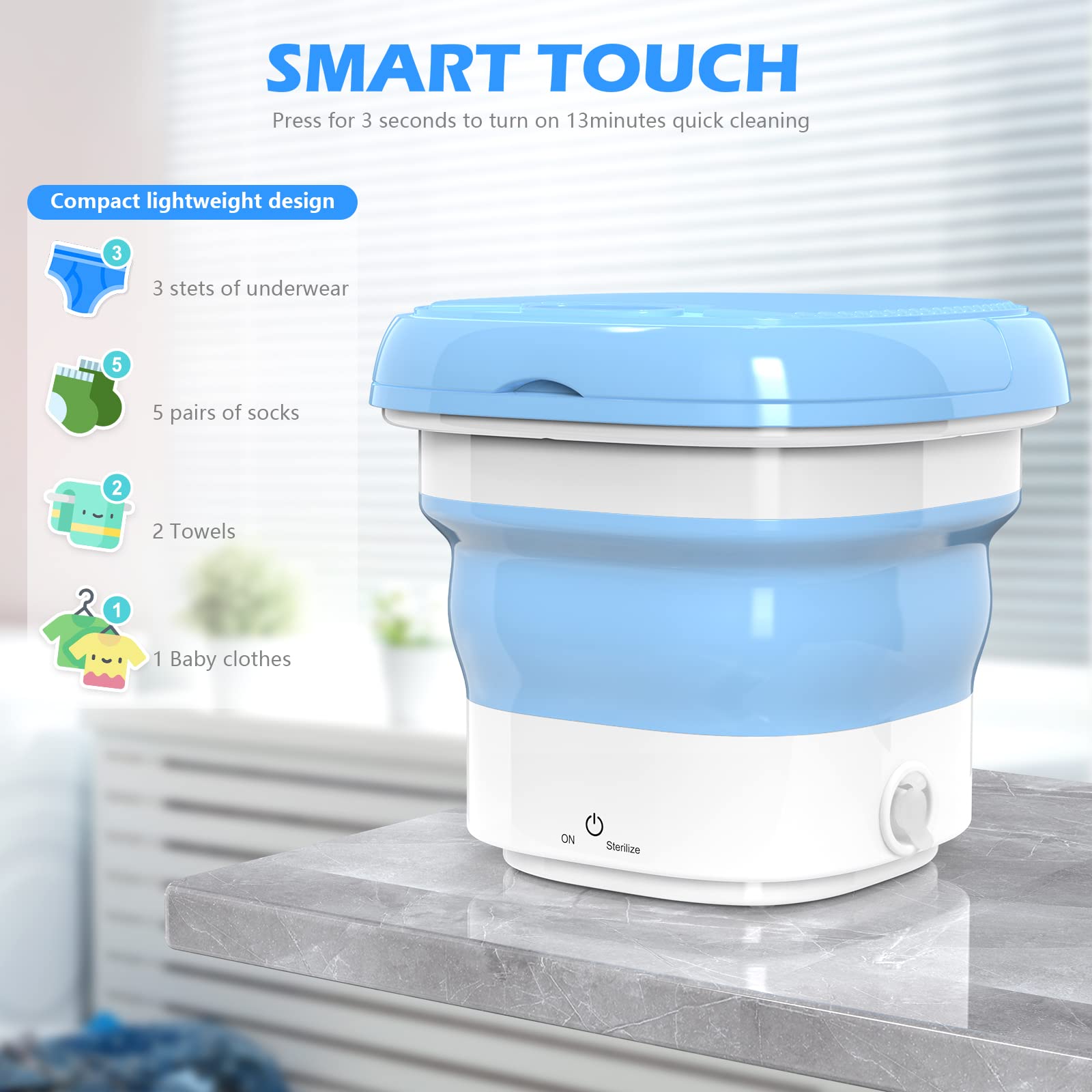 8L Mini Foldable Sterilizing Washing Machine - Blue