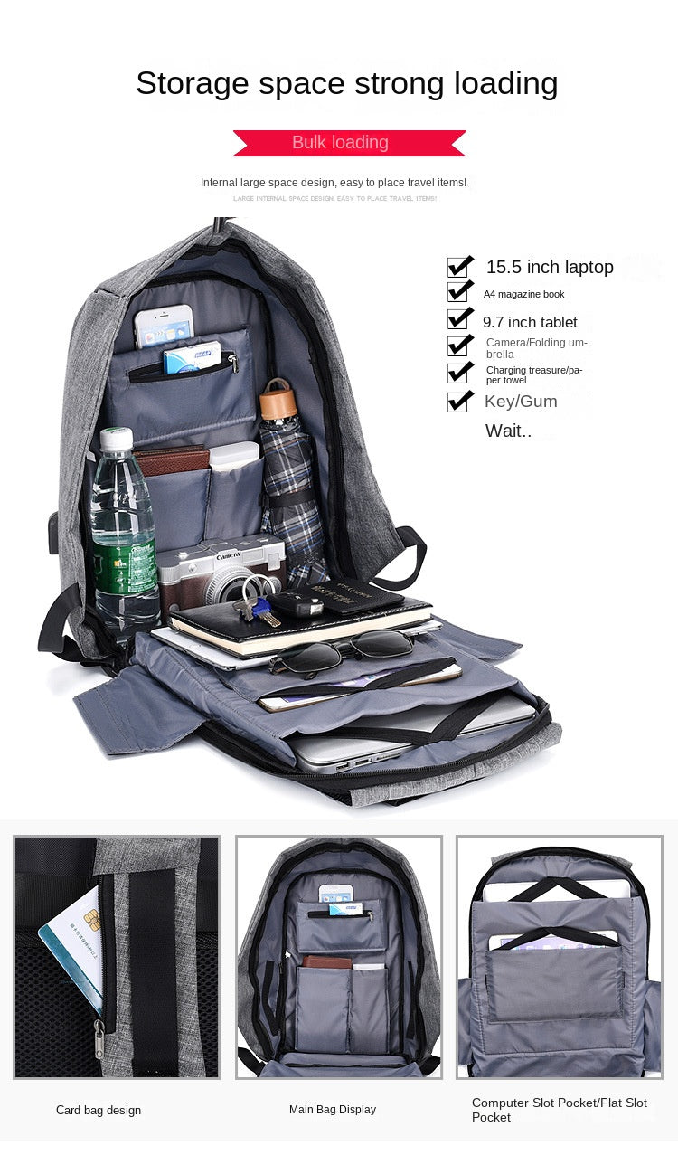 Anti-theft Travel Backpack Laptop School Bag with USB Charging Port - Black