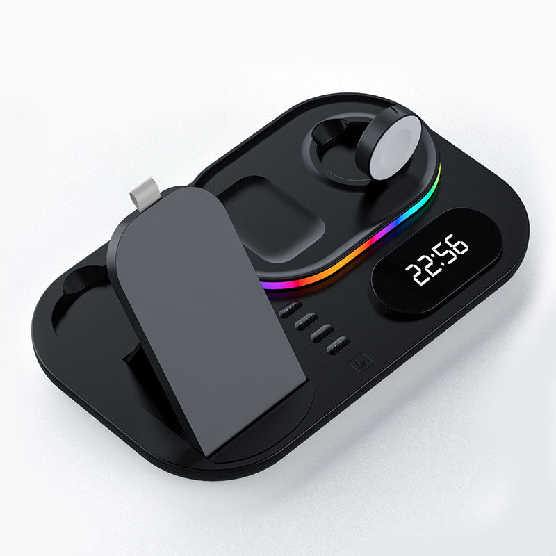 3in1 30W Wireless Charger with Clock, Fast Charging RGB Atmosphere Light - Black