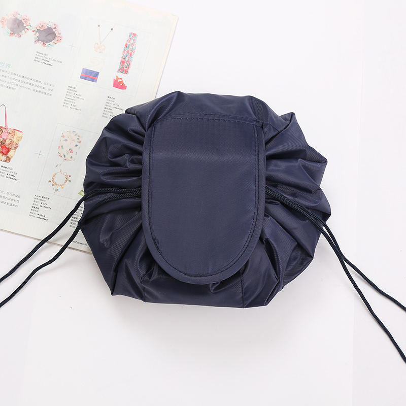 Drawstring Cosmetic Bag Travel Organizer - Navy Feather