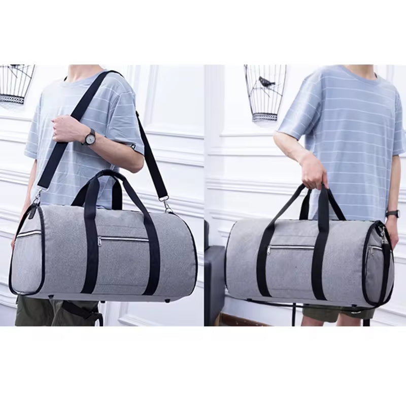 Waterproof Travel Bag Mens/Women Travel Shoulder Bag 2 In 1 Large Luggage Duffel Totes Carry On Hand Bag - Blue