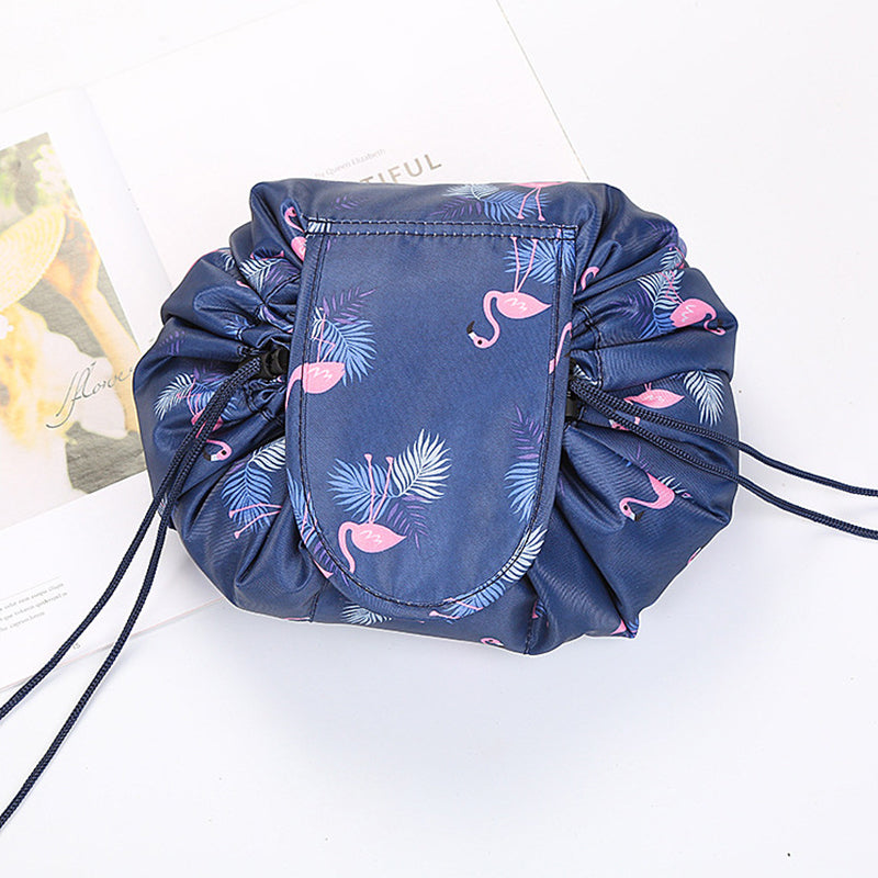 Drawstring Cosmetic Bag Travel Organizer - Navy Feather