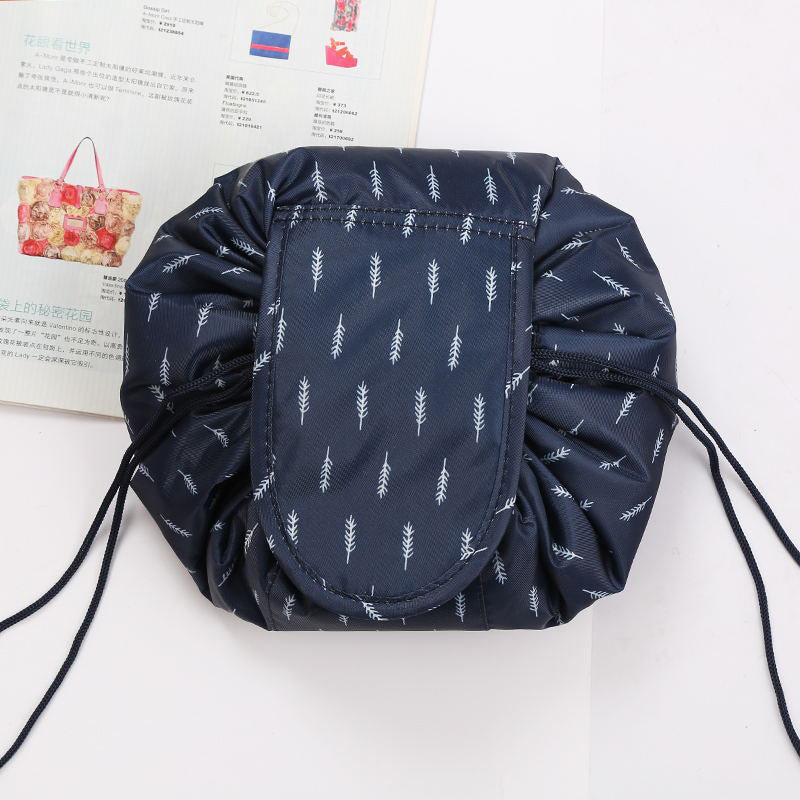 Drawstring Cosmetic Bag Travel Organizer - Navy Feather