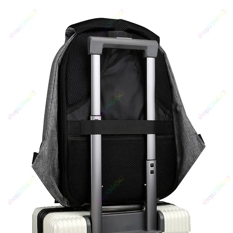 Anti-theft Travel Backpack Laptop School Bag with USB Charging Port - Grey