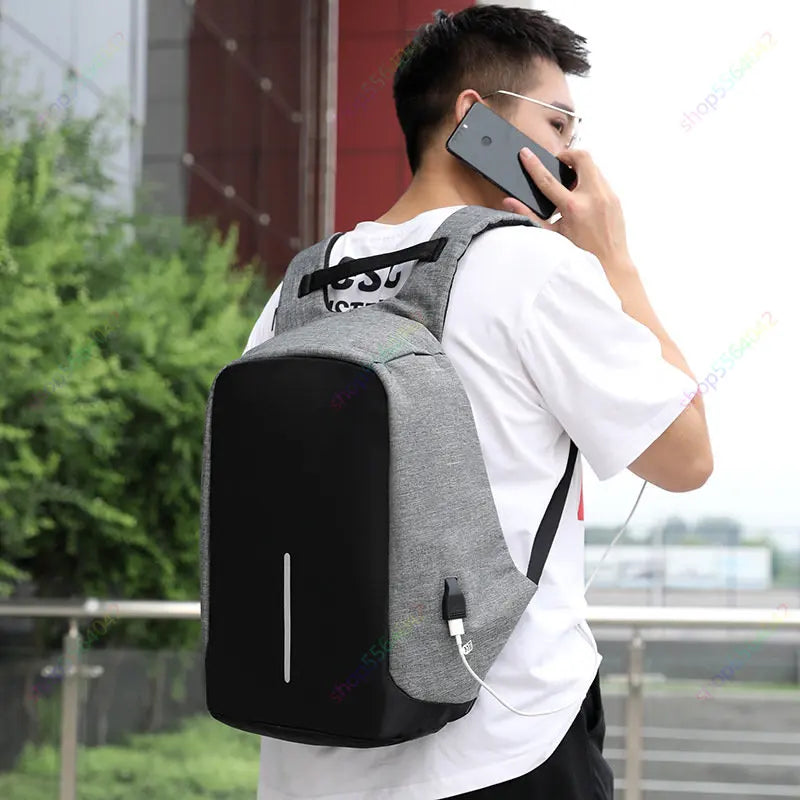 Anti-theft Travel Backpack Laptop School Bag with USB Charging Port - Grey