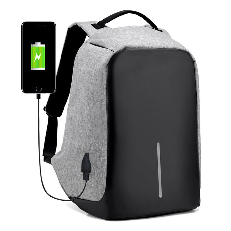 Anti-theft Travel Backpack Laptop School Bag with USB Charging Port - Grey