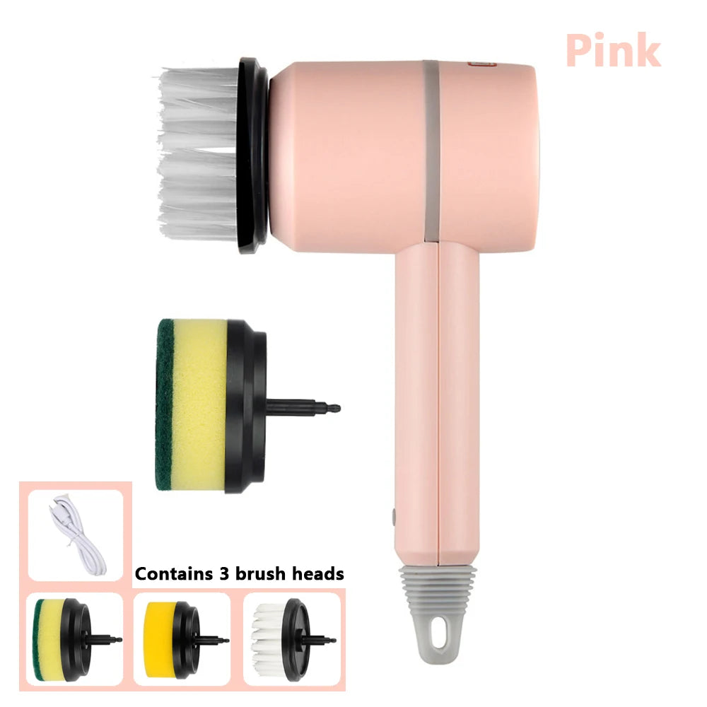 Multifunctional Electric Cleaning Household Brush Automatic Handheld Charging 1200mAh- Pink