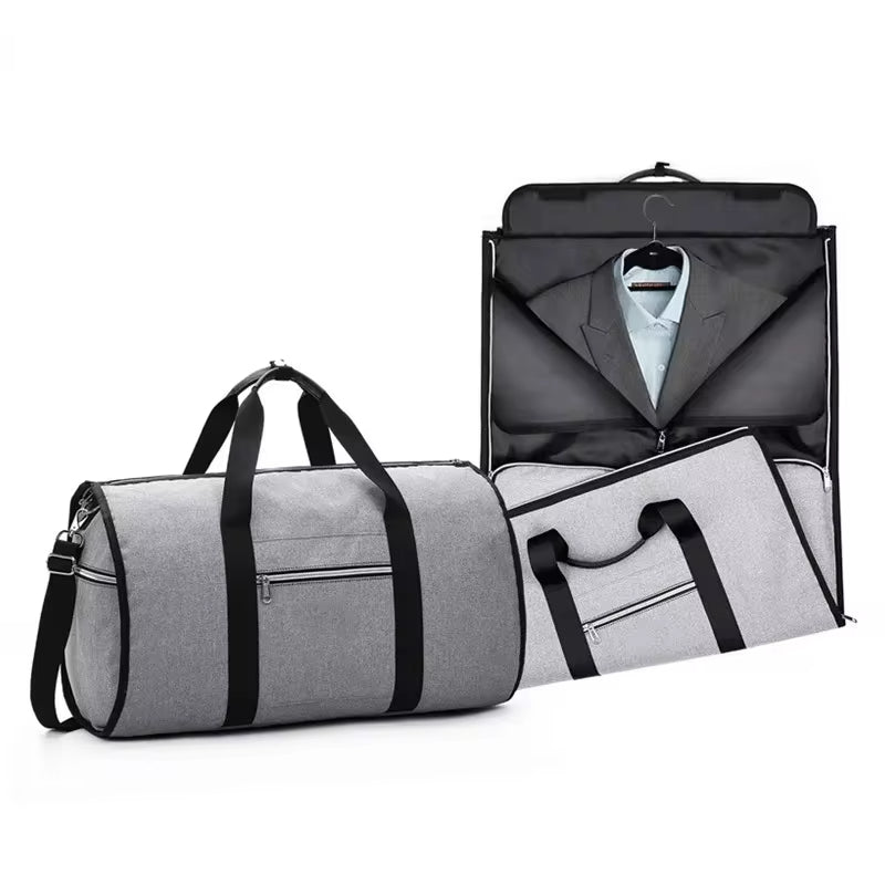 Waterproof Travel Bag Mens/Women Travel Shoulder Bag 2 In 1 Large Luggage Duffel Totes Carry On Hand Bag - Grey