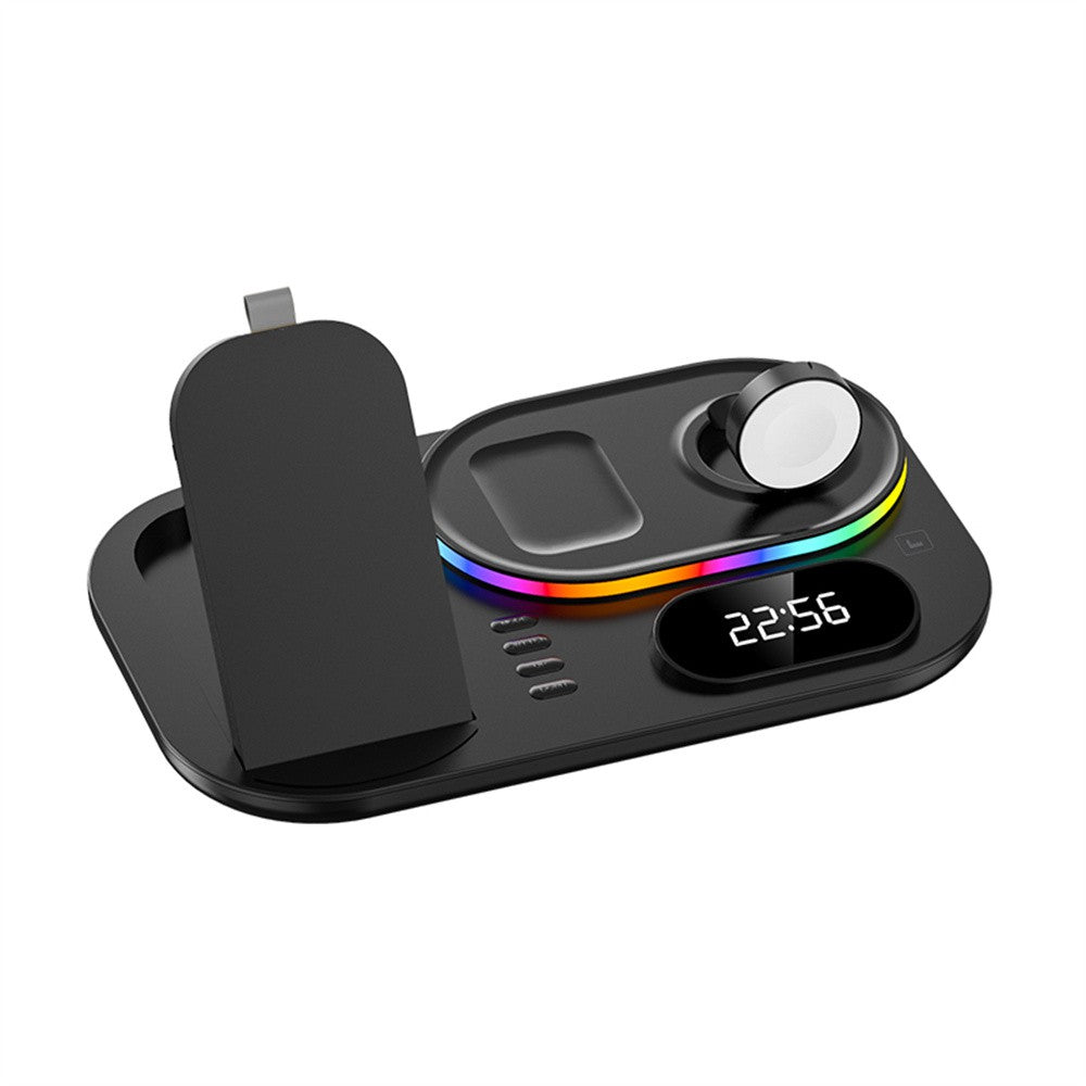 3in1 30W Wireless Charger with Clock, Fast Charging RGB Atmosphere Light - Black