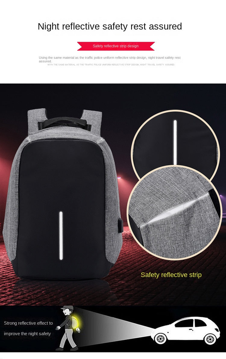 Anti-theft Travel Backpack Laptop School Bag with USB Charging Port - Grey