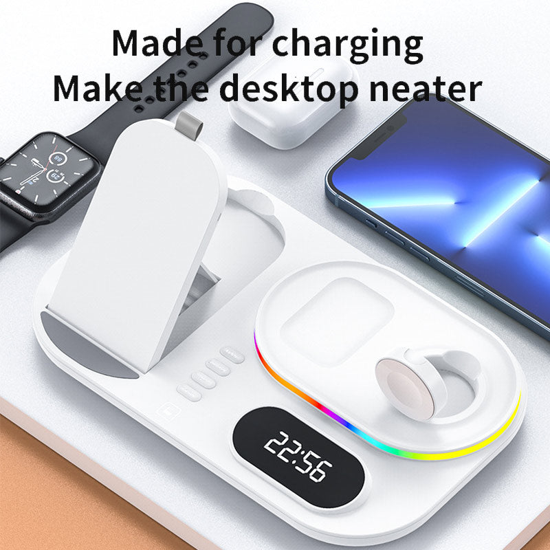 3in1 30W Wireless Charger with Clock, Fast Charging RGB Atmosphere Light - Black