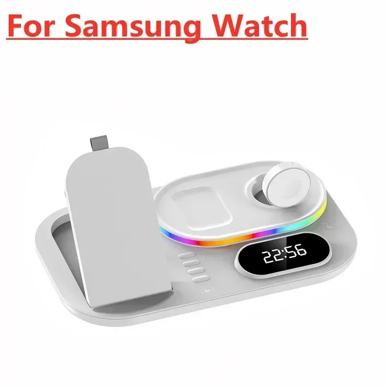 3in1 30W Wireless Charger with Clock, Fast Charging RGB Atmosphere Light - White