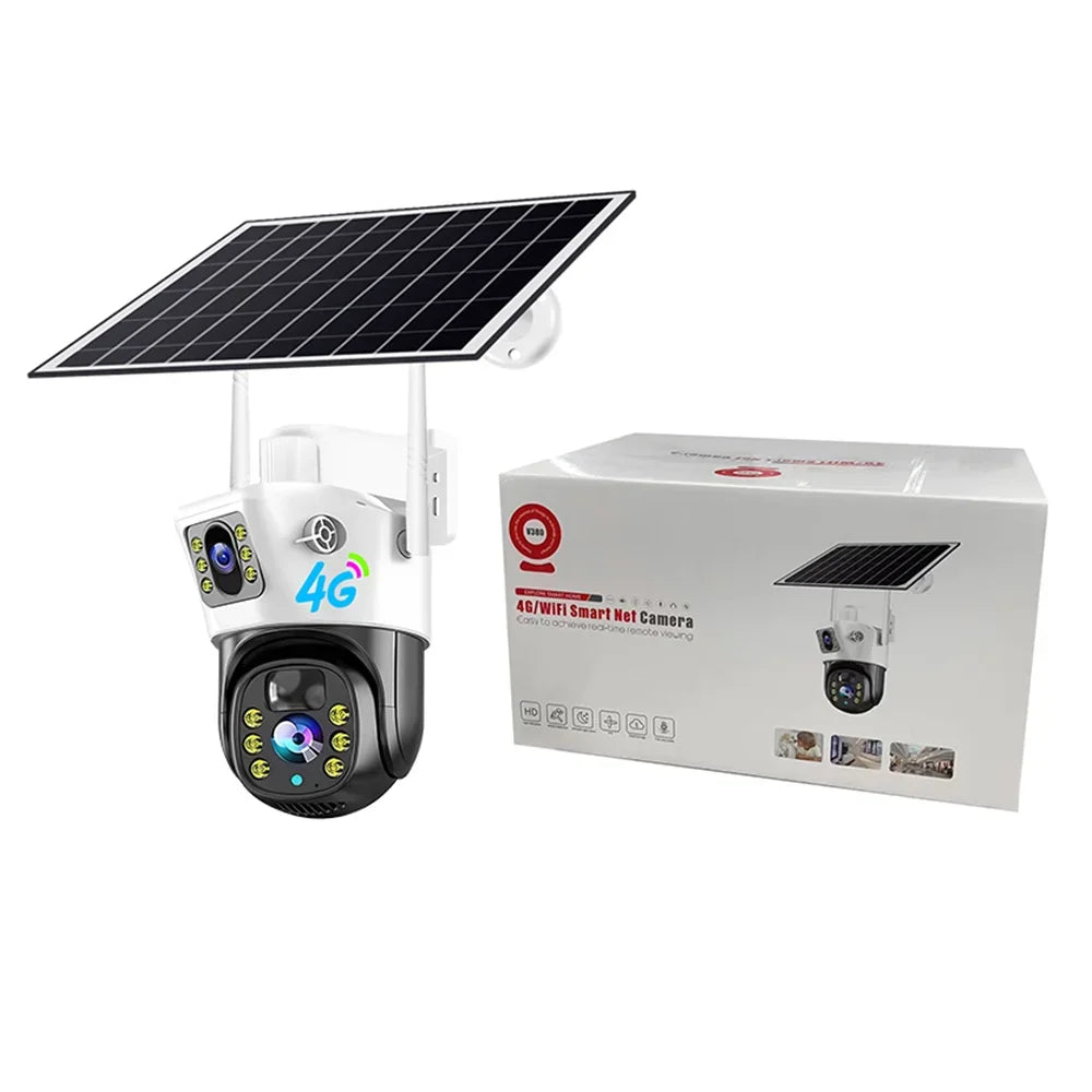 V380PRO Solar Camera 4MP Dual Lens Home Security Camera With Solar Panel - 4G CAMERA + 128GB CARD