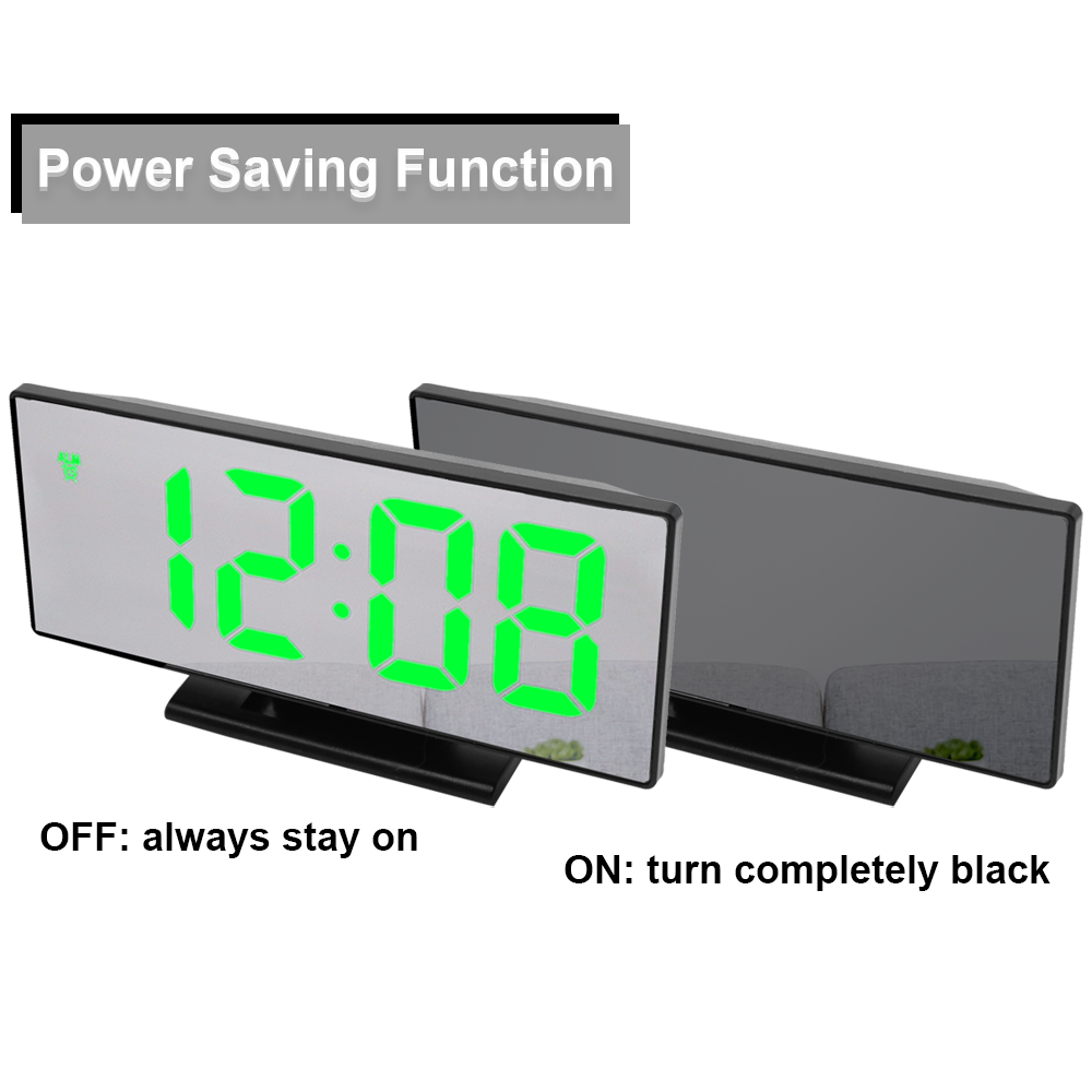 Large Digital LED Mirror  Alarm Clock with USB point and Temperature Display