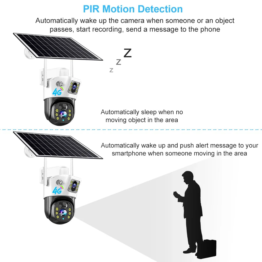 V380PRO Solar Camera 4MP Dual Lens Home Security Camera With Solar Panel - 4G CAMERA + 128GB CARD