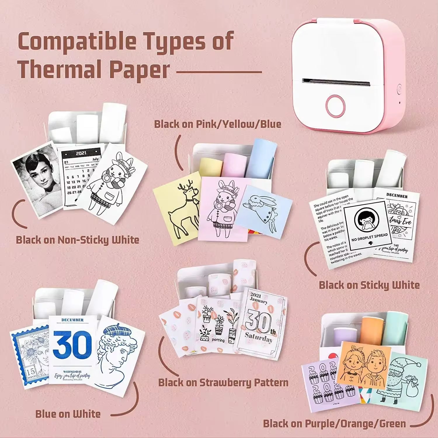 Phomemo Portable Mini Thermal Printer T02 - Pink